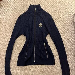 navy blue vintage knit cable ralph polo lauren zip up jacket